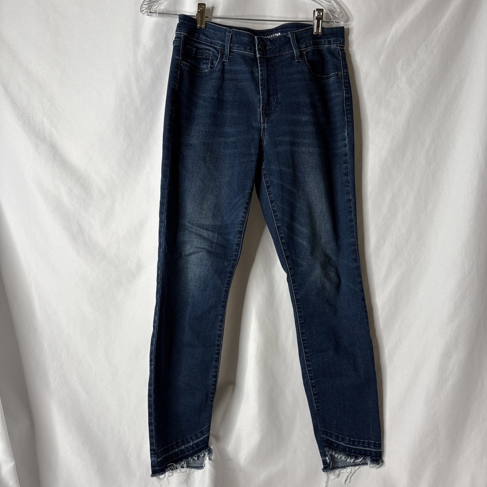 Old Navy Rockstar Mid-Rise Jeans Womens 8 Stretch Dark Wash Denim‎ Frayed Ends